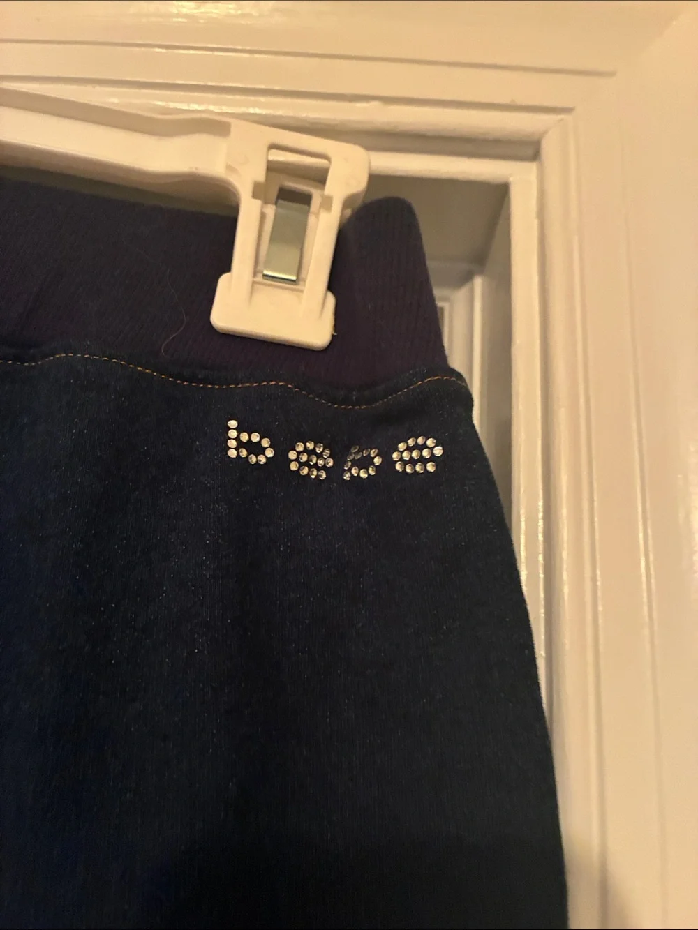 bebe Navy Rhinestone Logo Sweatshirt with Matching Leggings